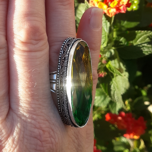 New Oversized Bicolor Tourmaline 925 Silver Statement Ring. - Picture 5 of 8